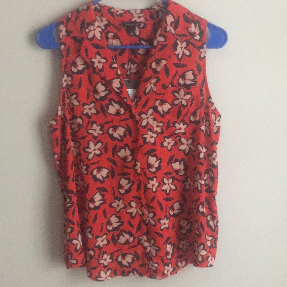 Sleeveless red floral top